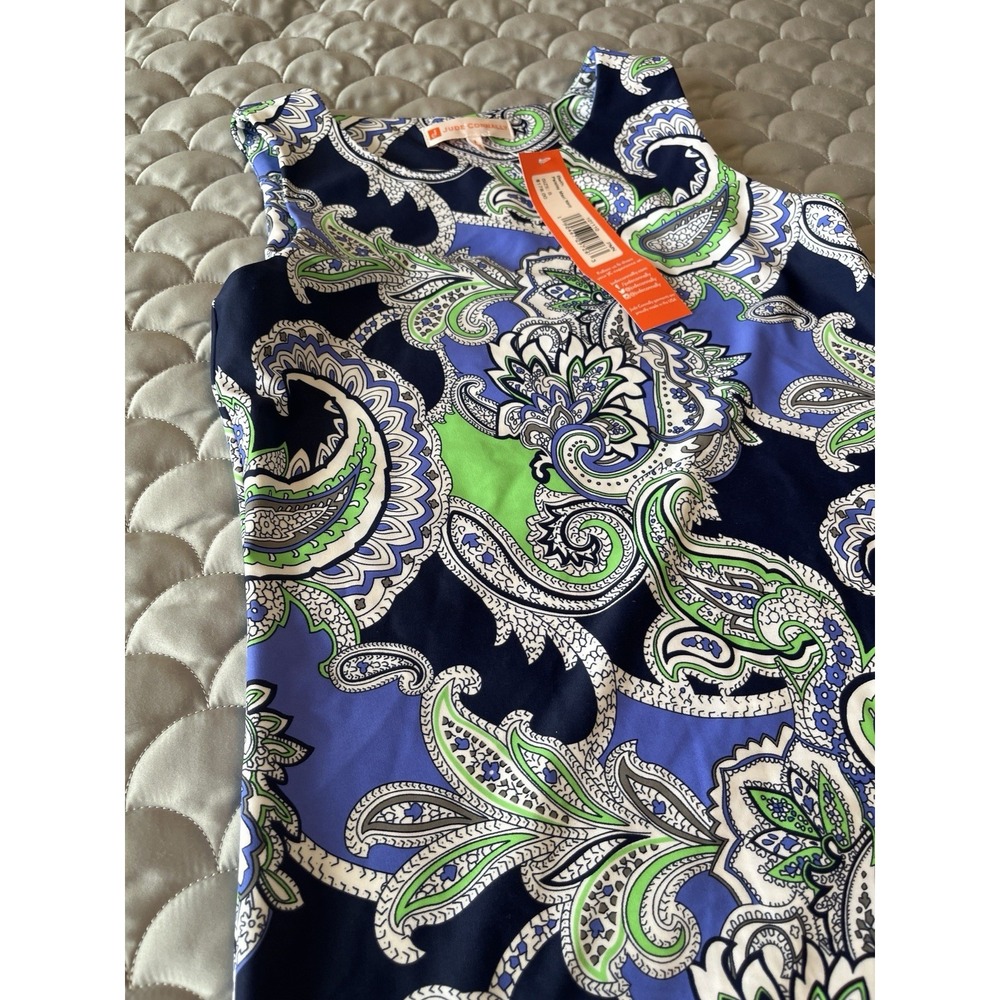Jude Connally Beth Sleveless Shift Stretch Dress Blue Green Paisley Small Preppy - Picture 5 of 9